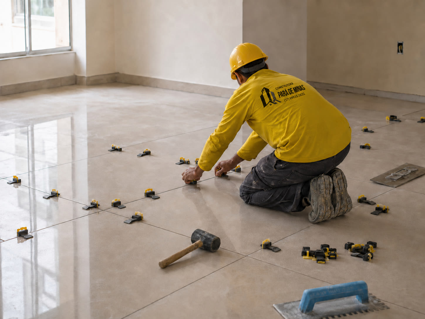 Referência ilustrativa de assentamento de piso porcelanato